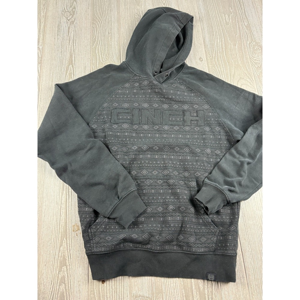 Cinch Hoodie Aztec Western Black Long Sleeve Pullover Mens Logo Fleece
